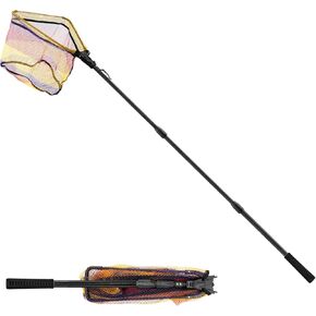 SANLIKE Fishing Net Folding Landing Net 98.4 in with Telescopic Pole and Handle Rubber Coated Mesh Corlorful Fishing Net for Fishing Freshwater Saltwater