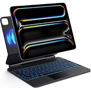 OMOTON Magnetic Keyboard Case for iPad Pro 13 inch (M4) 2024, with Pencil Holder, Multi -Touch Trackpad, Magnetic Stand, 7 Colors Backlight Wireless Bluetooth Keyboard for iPad Pro 13, Black