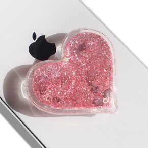 GRIPONG Glitter Heart-Shaped Quicksand Glitter Phone Grip - Secure Handling, Easy Attachment, Compatible with Multiple Devices (Pink)