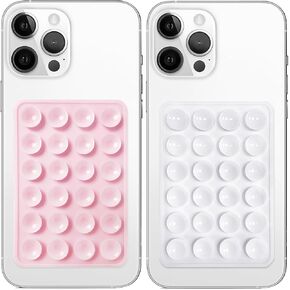2 Pack Silicone Suction Phone Case Mount, Non Slip Sticky Phone Grip for Cellphone, Silicon Adhesive Suction Cup Mount, Strong Grip Holder for Selfies and Videos (LightPink&Translucent)