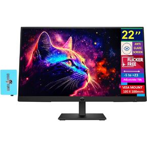 HP 22" Monitor with FHD IPS Display, HDMI, Display Port, VGA, VESA Mount (100x100mm), Flicker Free, Anti-Glare, Tilt, Black (2025 Latest Model) with Dockztorm USB Port Expander