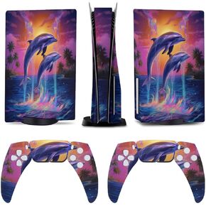 Dolphin Jumping Water for Model 5 Skin Console and Controller Accessories Cover Skins Anime Vinyl Cover Sticker Full Set for Model 5 Disc Edition
