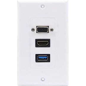 HDMI USB 3.0 VGA Wall Plate, Halokny 1 Port HDMI Female + 1 Port USB3.0 Female + 1 VGA Component Composite Audio Video Wall Face Plate Panel (1 HDMI+1 VGA+1 USB 3.0)