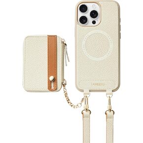 LAMEEKU for iPhone 16 Pro Max Case Wallet for Magsafe, Magnetic Card Holder Leather Crossbody Case with Phone Grip Stand for Women for iPhone 16 Pro Max 6.9'' White