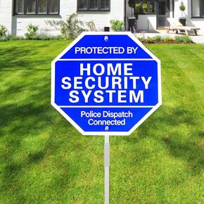 Protected By Home Security System Yard Sign,Pure Aluminum Heavy Duty Metal Security Sign 10",Police Dispatch Connected Warning Sign With Stake 28"