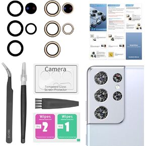 2 Pack for Samsung Galaxy S21 Ultra Back Rear Camera Lens Glass Replacement with [Camera Lens Protector]+ Pre-Installed Adhesive Include Repair Tool Set+Installation Manual