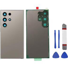 Galaxy S24 Ultra Rear Back Glass Replacement for Samsung Galaxy S24 Ultra, Galaxy S24 Ultra 5G Back Glass Replacement with Pre-Installed Camera Lens and Adhesive + Repair Tool Kits (Light Gray)