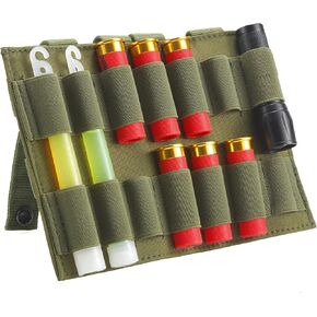 14 Rounds Tactical Hunting 12/20 Gauge Shotgun Shells Holder Pouch Bullets Chemlight Pen Battery Holder Carrier MOLLE Panel with Straps