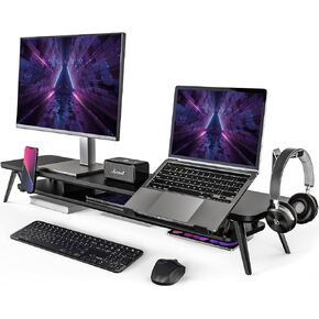 Fenge Monitor Stand, Dual Monitor Riser for 2 monitors with Adjustable Laptop Riser , 42.5 Inch Desk Shelf for Desk with Storage Holder