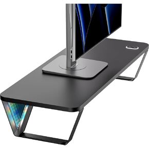 ARES WING Monitor Stand Riser, Monitor Stand for Desk with RGB Lights, 24 Inches Wooden Computer Riser, Desk Organizer for Printers/PC and Laptop for Home & Office, Black