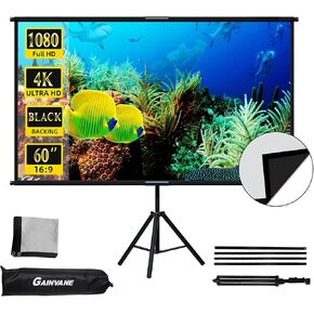 Projector-Screen-Tripod-Stand 60" Indoor Projection-Screen Black-Backing,16:9 HD Premium Wrinkle-Free Adjustable-Movie-Screen for Bedroom RV Movie Night Home Theater