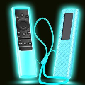 Cover for Samsung Solar Remote, Case Compatible with Samsung Smart TV Remote Control Glow in The Dark Universal Silicone Skin Sleeve with Lanyard Blue