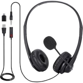 Headset with Microphone, 3.5MM/USB/Type-C 3 in 1 Computer Headset with Noise Cancelling Mic for PC, Smartphone, Tablet, Call Center and Online Courses