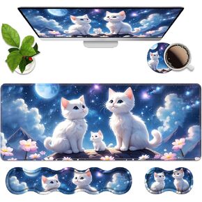 Ergonomic Memory Foam Mouse Pad Wrist Rest Set,Large Gaming Desk Pad + Keyboard Wrist Rest + Mouse Wrist Cushion + Coaster for Home Office Study Gaming,Christian Cross Quote Bible Verse Jeremiah 29:11