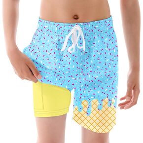 Ahegao Boys Swim Trunks with Compression Liner Big Kids Bathing Suit Quick Dry Board Shorts for 6-20 Years