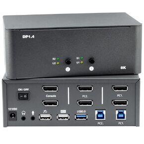 KVM Switch 3 Monitors 2 Computers, 8k Displayport Switch with USB 3.0, Jack, 2 Computers Share a Set of Keyboard, Mouse, Support Windows/Mac/Linux (Triple Monitor)