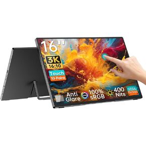 Intehill 3K Portable Monitor 16 inch Touch Screen Monitor with Resolution 3072x1920 and Golden Ratio 16:10, sRGB 100% and 400nits Portable Monitor for Laptop, VESA Support Small Monitor U16ZT