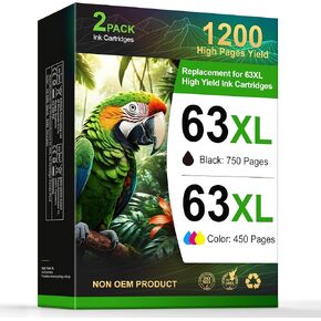 ONLYU 63XL Ink Cartridge for HP Ink 63 XL Black and Color Combo Pack Works with Printers OfficeJet 3830 4630 4650 4655 5252 5255 5258 Envy 4520 4512 DeskJet 1112 2130 (2 Packs)