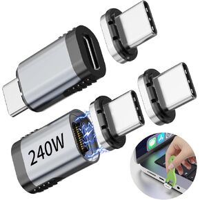 3C'S 240W USB C Magnetic Adapter,2Pack Straight Magnetic USB C Adapters with 4 Connectors,24Pin Fast Charge 40Gbps 8K 60Hz for Thunderbolt 3/4,MacBook Pro/Air/,PS5 PSVR2 and More Type C Devices