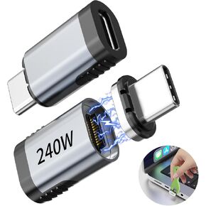 3C'S USB C Magnetic Adapter 240w, 2PCS Straight Magnetic USB C Adapter Detachable, 24 Pin with PD Fast Charging 40Gbps 8K 60Hz for Thunderbolt 3/4, MacBook Pro/Air/, PS5 PSVR2