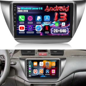 [2G+64G] Radio for Mitsubishi Lancer 9 IX 2000-2010, Android 13 Car Stereo with 9 inch Touch Screen, Carplay/Android Auto/1080P/Bluetooth/WiFi +AHD Backup Camera