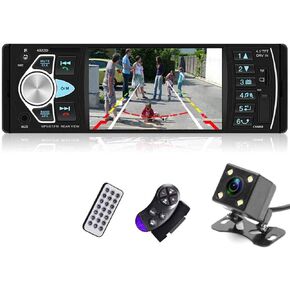 Camecho Single Din Car Stereo Radio 4.1'' Screen Parking Assistance in-Dash Bluetooth USB/SD/FM MP5 Player with Waterproof Night Vision Backup Camera