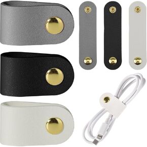 6Pcs Leather Cable Straps Travel Leather Cord Organizer Reusable Snap in Cord Organizer Leather Cable Ties Phone Charging Cord Power Cord Headphone PU Leather Organizer USB Multipurpose Cord Holder