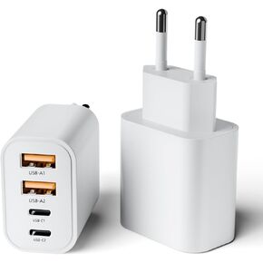 𝐄𝐮𝐫𝐨𝐩𝐞𝐚𝐧 𝐓𝐫𝐚𝐯𝐞𝐥 Plug Adapter, 2Pack USB C Wall Charger 40W Fast USB C Charger Block 4-Port PD Power Adapter Compatible with iPhone 15/14/13/12/11, for Samsung Galaxy S24/S23/S22/S21/S20
