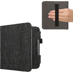 kwmobile Case Compatible with Kobo Libra Colour - Fabric Cover with Magnetic Closure, Strap, Pocket - Dark Grey