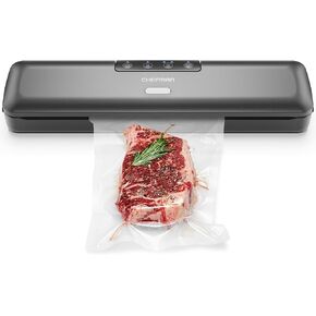 Chefman Food Vacuum Sealer Machine, Compact Vacuum Sealer with Moist & Dry Settings, Perfect for Sous Vide, Storage, and Freezer, One-Touch Operation, Vacuum Storage Bags Included – Black