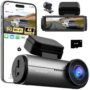 Dash Cam front and rear,3"IPS screen dash camera for cars,Car camera 4K HD front camera & 1080P rear camera,5GHz WiFi&APP,HDR,G-Sensor,Night vision,24H parking monitoring,loop recording,Free64GB