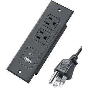 Recessed Power Strip with 20W USB C Port, Fast Charging USB A Port Desk Outlet, Furniture Hidden Charging Station for Side Table, End Table, with 2M (6.56 FT) Extension Cord