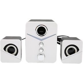 ASHATA Bluetooth Computer Speakers,Compact Computer Speaker with Subwoofer,Desktop Multimedia Speaker Deep Bass 2.1 Channel,with Blue Ambient Light,for Wedding Party(White)