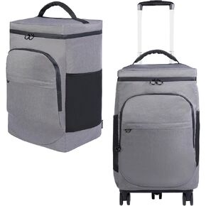 Cooler Bag Wheeled，Large Removable Insulated Rolling Cooler Collapsible Leakproof Portable Hard Framed Ice Packs for Camping Picnic Beach Travel（Gray）