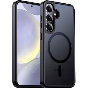 Designed for Magnetic Samsung Galaxy S24 Case,[Compatible with MagSafe] [Military Grade Drop Protection] Slim Translucent Matte Shockproof with Anti-Fingerprint Phone Case-Black