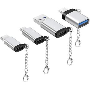 USB C Adapter 4Pack Micro USB to USB C Adapter USB C to USB-A USB C to USB Converter Type c Adapter OTG USB Type C Adapter Portable Key Fob for Huawei Mate Galaxy LG-Silver