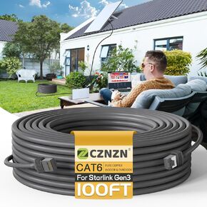 Starlink Cable 100FT/30.5M, Starlink Gen 3 Cable Extension, CAT6 26AWG 2000Mbps Data Transmission, Waterproof for Indoor Outdoor, Replacement Ethernet Cord for Starlink Satellite Internet