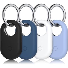 4-Pack Holder for Samsung Galaxy SmartTag 2 Case, Silicone Protective Case for Galaxy Smart Tag 2 with Keychain for Pets, Keys, Luggage, Backpacks and More (2*Black/2*White)