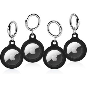 Silicone Airtag Holder, 4 Pack AirTag Case Keychain, Anti-Scratch Air Tag Holder AirTags Key Ring Cases Tags Chain Apple AirTag GPS Item Finder Tracker, Black