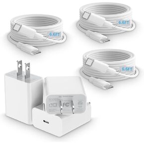 USB C Charger for iPhone 15 Charger, 3-Pack 20W PD USB-C Fast Wall Charger, Type C Charger Block with 3Pack 6.6 ft USBC Charger Cable for iPhone 16/15 Pro/15 Pro Max/iPad Pro/AirPods & Android Phones
