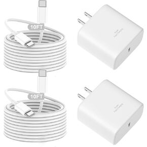 45W USB-C Charger for Samsung S25 Charger Super Fast Charging,2Pack Type C Charger Block&10FT USBC to USBC Cable for Samsung Galaxy S25 Ultra/S25/S25+/S24 Ultra/S24/S23+/S22/S21/Note 10/20,Galaxy Tab