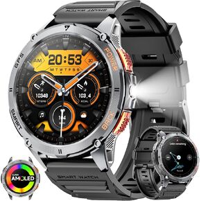 Military Smart Watch for Men with GPS, 1.43" AMOLED Bluetooth Call Smartwatch with LED Flashlight, Rugged Smart Watches for Android iOS, IP68 Waterproof Fitness Tracker with Heart Rate (Black)