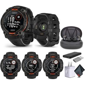 Garmin Instinct 3 45mm, Solar Charged Display, Rugged Outdoor GPS Smartwatch, Metal-Reinforced Bezel, Built-in Flashlight, Black (010-02934-00) Tactical Smart Watch Bundle for Men and Women
