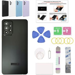 GREEN FUSION Compatible with Galaxy A52 Back Cover Replacement, A52 4G/5G SM-A525 A526 Back Housing Door with Pre-installed Frame Sticker, Repair Tools & Instruction, Awesome Black