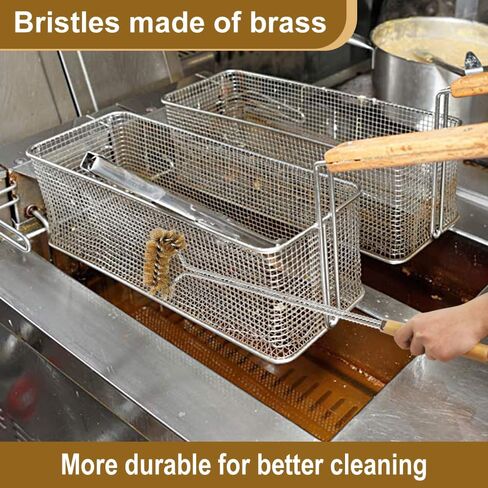 مجموعة أدوات تنظيف الشعيرات النحاسية للمقليين ، مجموعة من 3 قطع تشمل فرشاة تنظيف المقلاة على شكل حرف L ، وفرشاة تنظيف سلة المقلاة الطويلة ومقاضرة تنظيف الصرف لتنظيف المقلاة التجارية in Kuwait