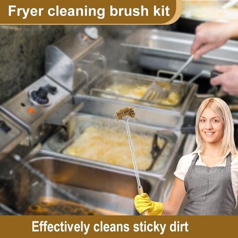 مجموعة أدوات تنظيف الشعيرات النحاسية للمقليين ، مجموعة من 3 قطع تشمل فرشاة تنظيف المقلاة على شكل حرف L ، وفرشاة تنظيف سلة المقلاة الطويلة ومقاضرة تنظيف الصرف لتنظيف المقلاة التجارية in Kuwait