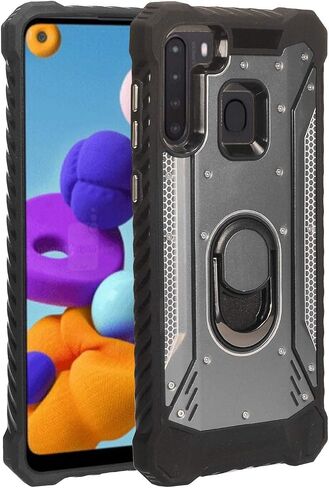 بالنسبة إلى Samsung Galaxy A21 (SM -A215) - علبة الهاتف المعدنية الألومنيوم مع حامل - Zy0 Gray in Kuwait