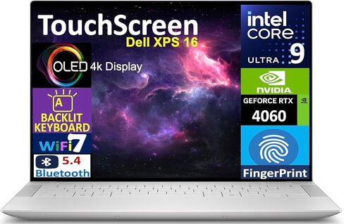 جهاز كمبيوتر محمول Dell XPS 16 ، 16.3 "Touch ، عرض 90 هرتز 4K (Intel Ultra 9-185H 16-Core ، Geforce RTX 4060 ، 32GB LPDDR5X RAM ، 1TB SSD ، 2x Thunderbolt 4 ، Fingerprint ، Wifi 7 ، BT 5.4 ، Win 11 ) in Kuwait