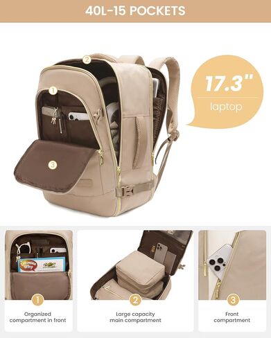 LOVEVOOK Travel Backpack for Women, 40L Carry on Backpack for Airplanes, Large TSA Personal Item Travel Bag Fits 17.3" Laptop, Water-Resistant Business Weekender Back Pack, 4Pcs in Kuwait