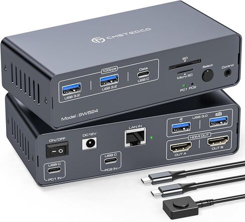 USB C Docking Station with KVM Switch 2 Monitors 2 Computers 4K@60Hz HDMI EDID KVM Switches Dual Monitor for 2 Mac or Laptops Share a 1G Ethernet 5 USB A/C Devices and SD/microSD Card Slots in Kuwait